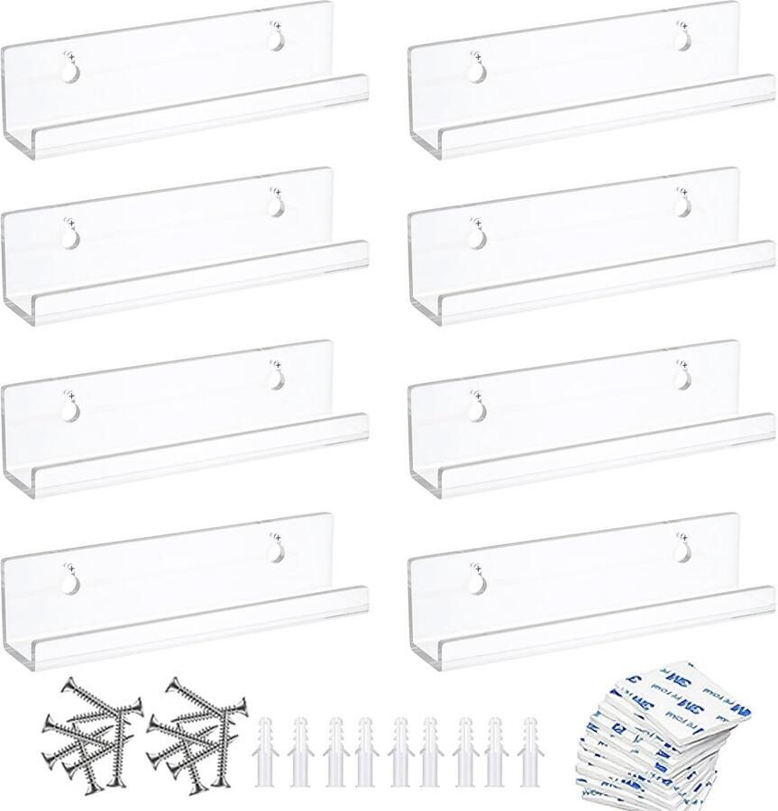 Ibenzoa Transparante Acryl Wandplanken voor Vinylplaten en Verzamelobjecten Set van 8 Stuks
