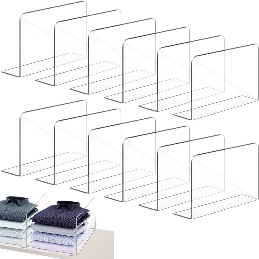 Ibenzoa Transparante Plankverdelers voor Kledingkasten en Keukens Set van 12 Stuks 20 x 12 cm