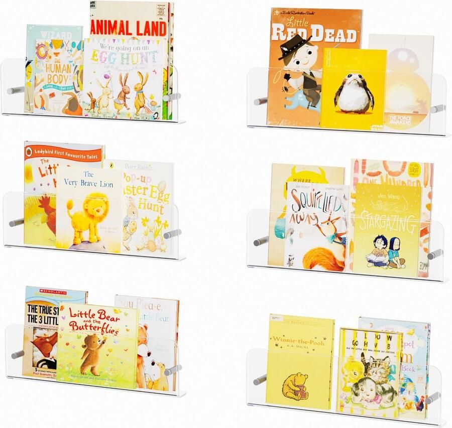 Ibenzoa Transparante Wandplank voor Kinderboeken – Set van 6 39 cm Kunststof