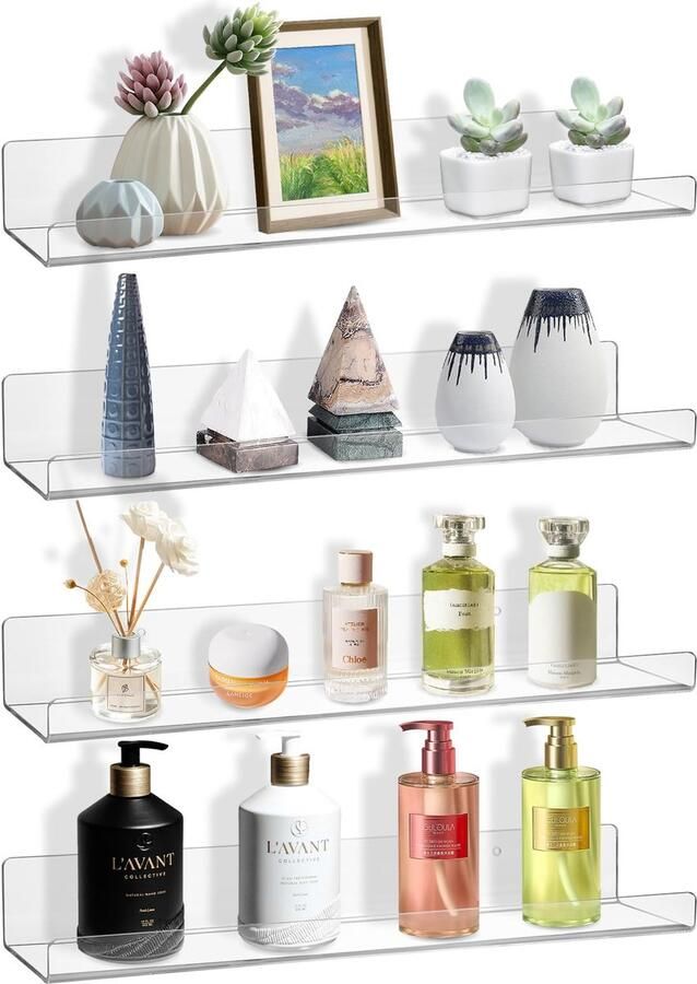 Ibenzoa Transparante zwevende wandplanken set van 4 voor veelzijdige opbergruimte in huis