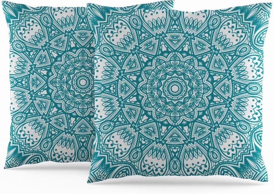 Ibenzoa Turquoise etnische boho-kussenslopen met abstracte mandala en arabeske details voor bank
