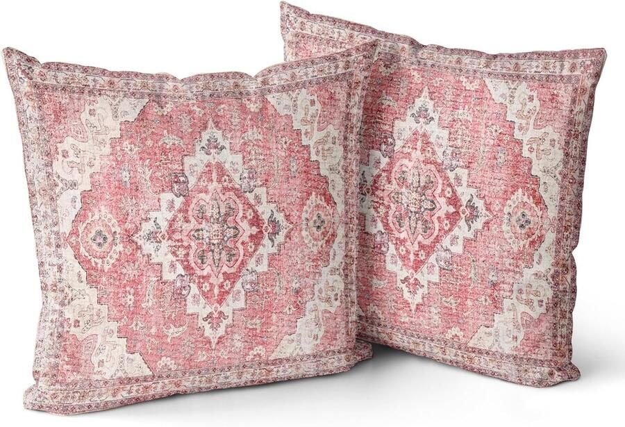 Ibenzoa Twee Boho Kussenhoezen Roze 40x40cm Zachte Decoratie voor Tuin en Bed