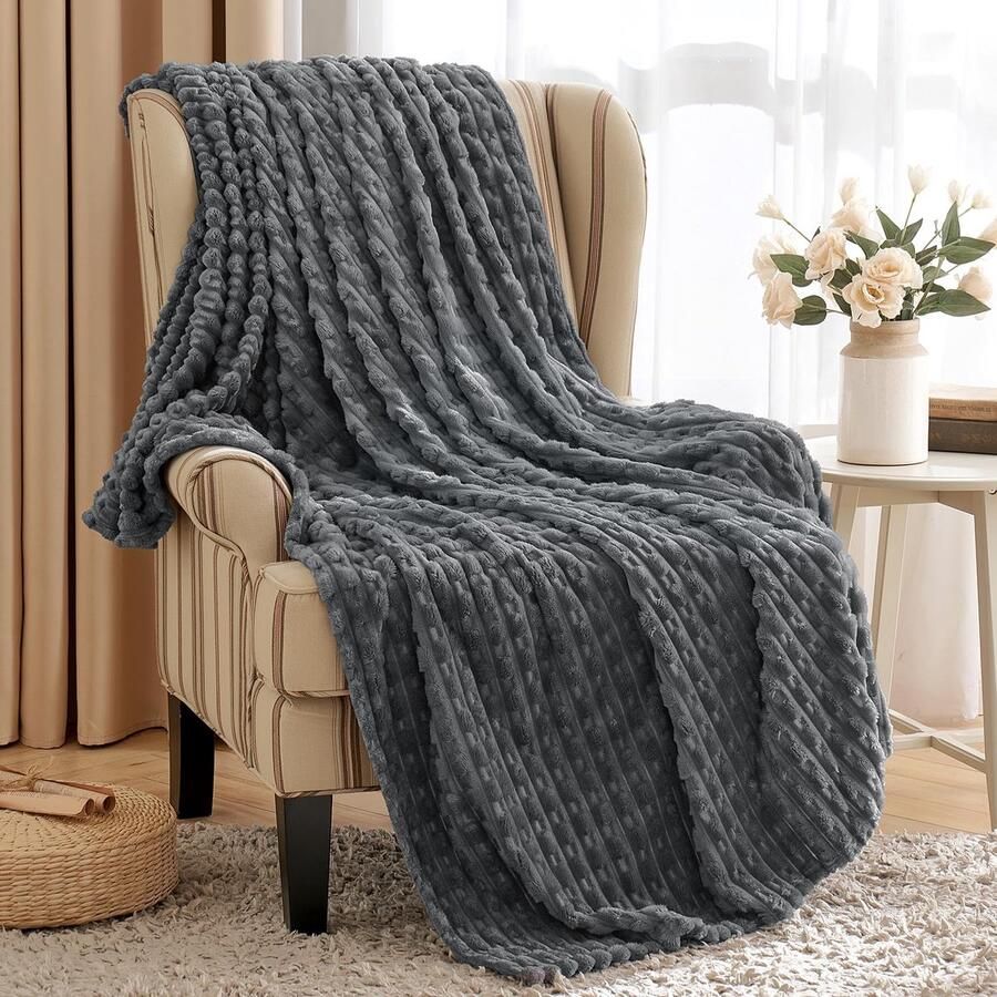Ibenzoa Ultra Zachte en Warme Microvezel Fleece Knuffeldeken voor Bank en Bed Donkergrijs 150 x 200 cm