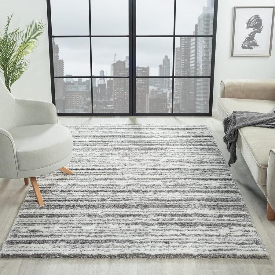 Ibenzoa Ultrazacht Hoogpolig Vloerkleed met Modern Streepontwerp voor Ruimtes 120x170 cm