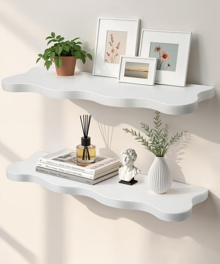 Ibenzoa Uniek Zwevend Wandrek Set van 2 met Modern Golvend Ontwerp voor Ruimtes