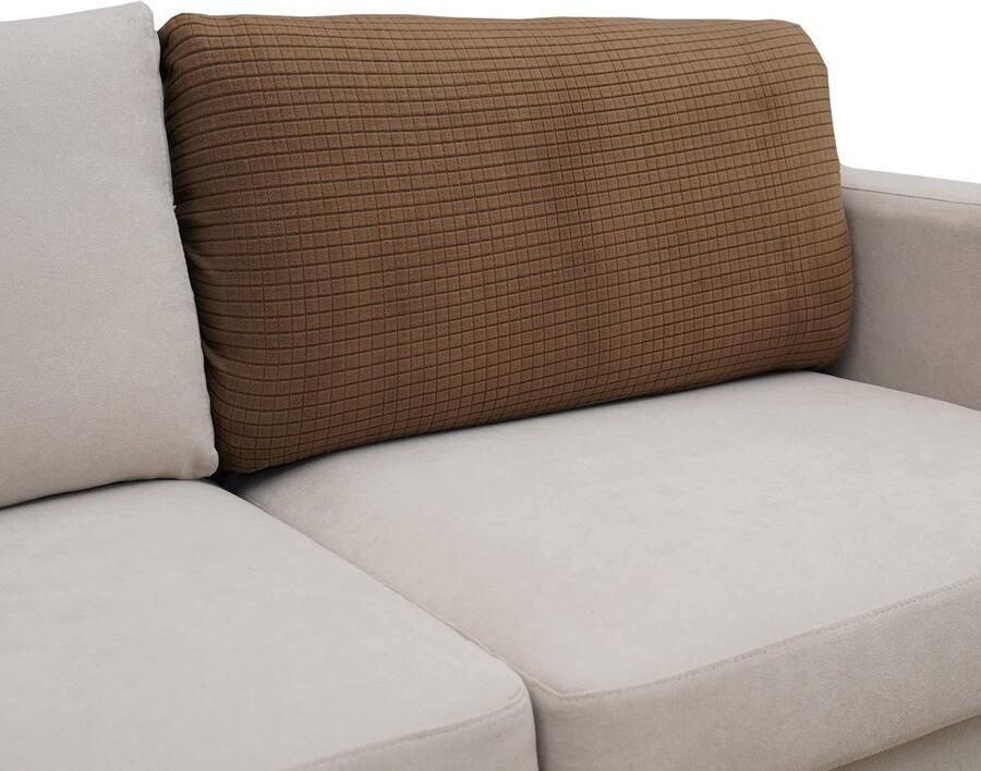 Ibenzoa Universele Elastische Overtrek voor Rugleuning en Zitkussens L-vormig Lichtbruin 3-zitsbank Gemakkelijk te Installeren