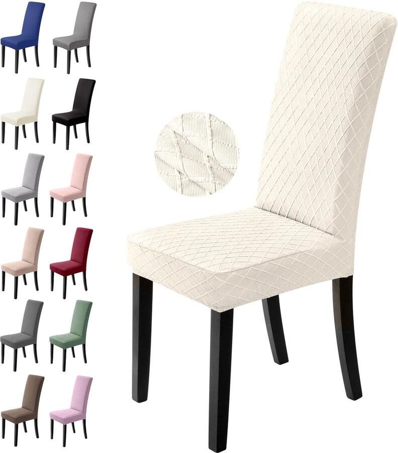 Ibenzoa Universele Stretch Stoelhoezen Set van 6 voor Eetkamer en Feestdecoratie in Crèmewit