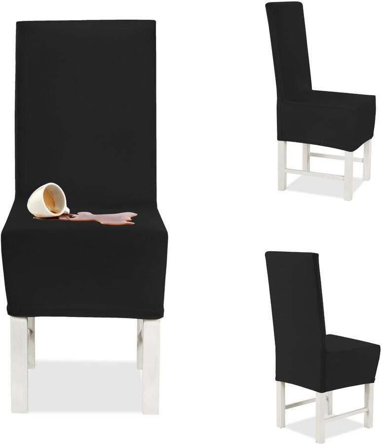 Ibenzoa Universele set van 2 stoelhoezen voor vierkante rugleuning zwart en stijlvol