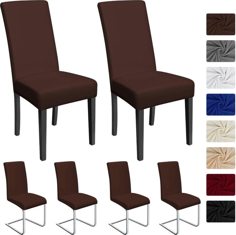 Ibenzoa Universele Set van 6 Moderne Elastische Stoelhoezen voor Eetkamerstoelen in Bruin