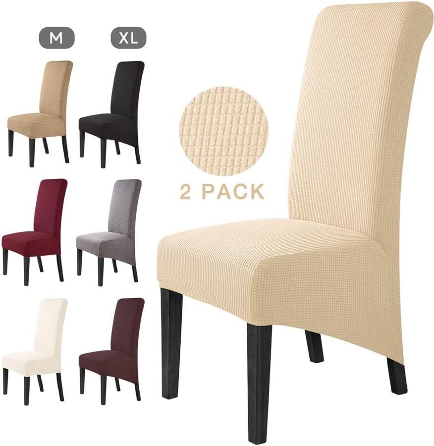 Ibenzoa Universele Stretch Stoelhoezen Set van 2 voor Grote Eetkamerstoelen in Beige XL