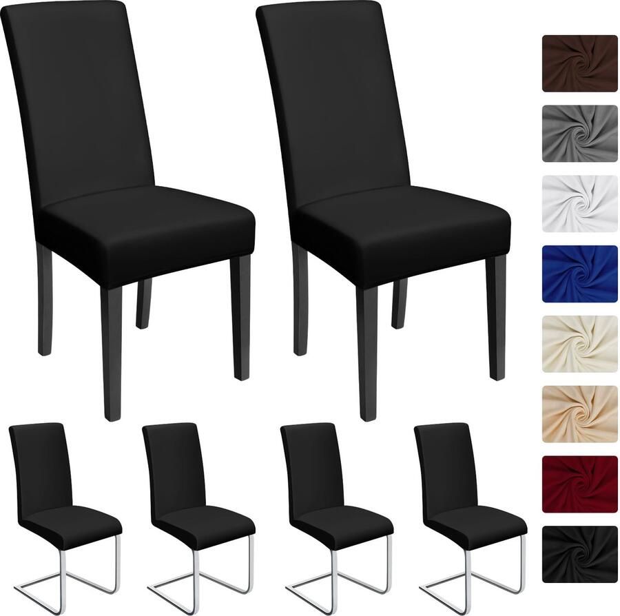 Ibenzoa Universele Stretch Stoelhoezen Set van 6 voor Eetkamerstoelen in Zwart
