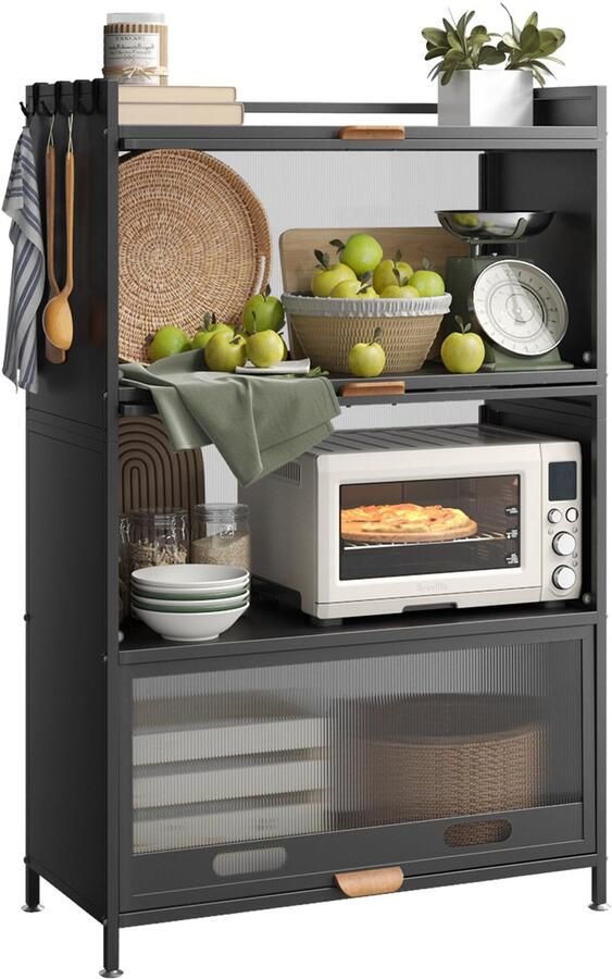 Ibenzoa Veelzijdig en Stijlvol 4-Laags Keukenrek met Wielen en Voetsteunen voor Opbergbehoeften