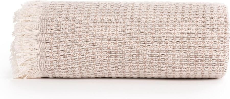 Ibenzoa Veelzijdige en stijlvolle bedsprei in wafelpatroon voor bed en bank zandbeige 125 x 180 cm