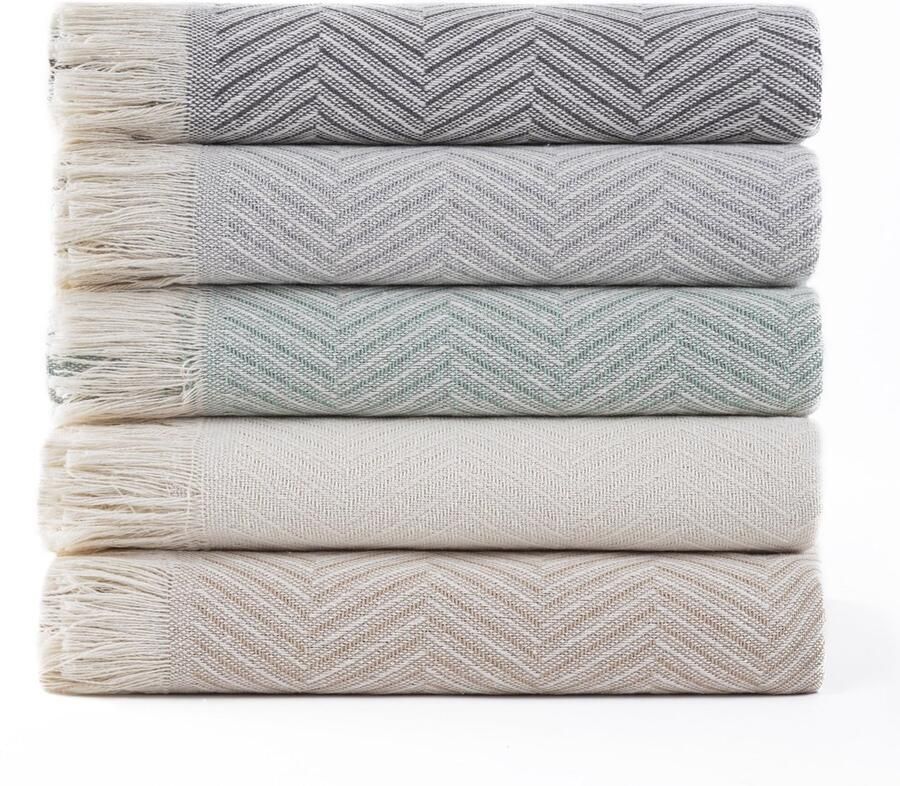 Ibenzoa Veelzijdige en stijlvolle woondeken voor bank en bed met visgraatmotief in donkergrijs