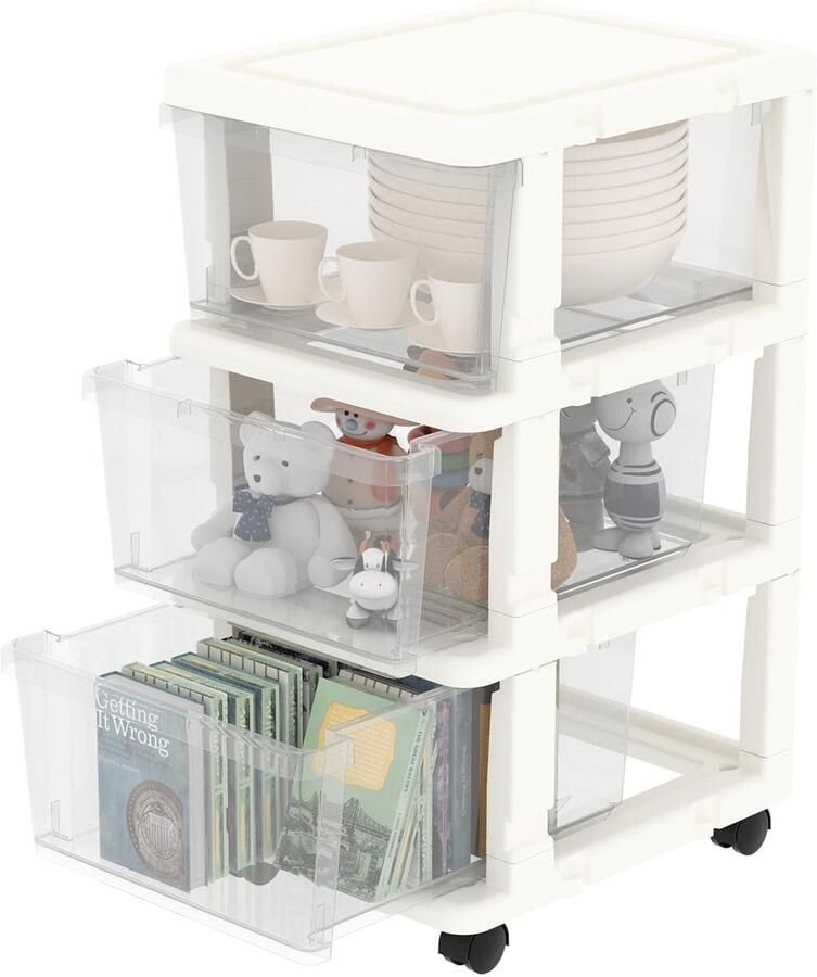 Ibenzoa Veelzijdige Kunststof Opbergladenwagen met Vier Wielen voor Optimaal Gebruiksgemak in Elke Ruimte