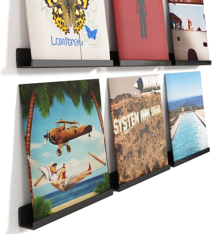 Ibenzoa Veelzijdige ophangrekken voor vinylplaten en decoratieve items set van 6 30 5 cm zwart