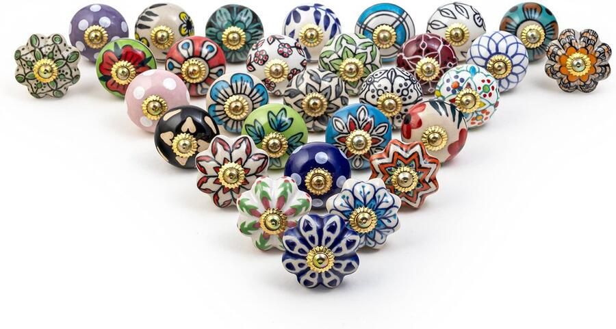 Ibenzoa Veelzijdige set van 30 handgeschilderde keramische meubelknoppen met antiek bloemenpatroon