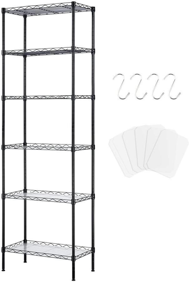 Ibenzoa Verstelbaar metalen opbergrek met zes planken en vier haken voor ruimtes