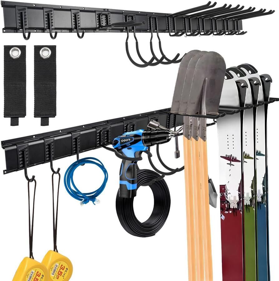 Ibenzoa Verstelbaar wandrek voor gereedschap met rails en haken voor tuin en garage