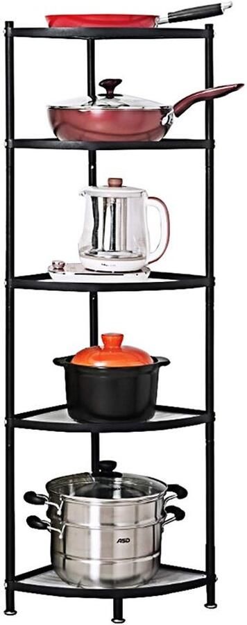 Ibenzoa Verstelbaar Zwart Metalen Keukenhoekrek met 5 Lagen voor Optimaal Ruimtegebruik