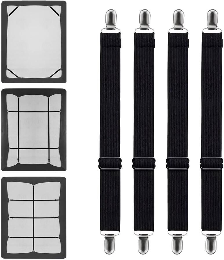 Ibenzoa Verstelbare Bedlakenspannerset met Sterke Elastische Clips voor Strakke Lakens en Meer