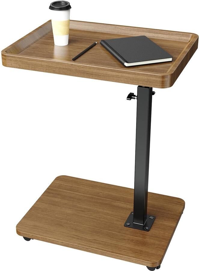 Ibenzoa Verstelbare bijzettafel met wielen en extra opbergruimte voor woonkamer of kantoor