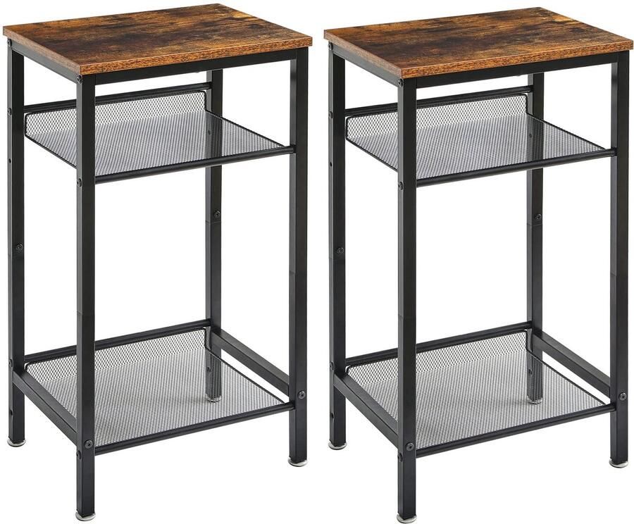 Ibenzoa Verstelbare industriële bijzettafel set van 2 met multifunctioneel ontwerp voor ruimtes