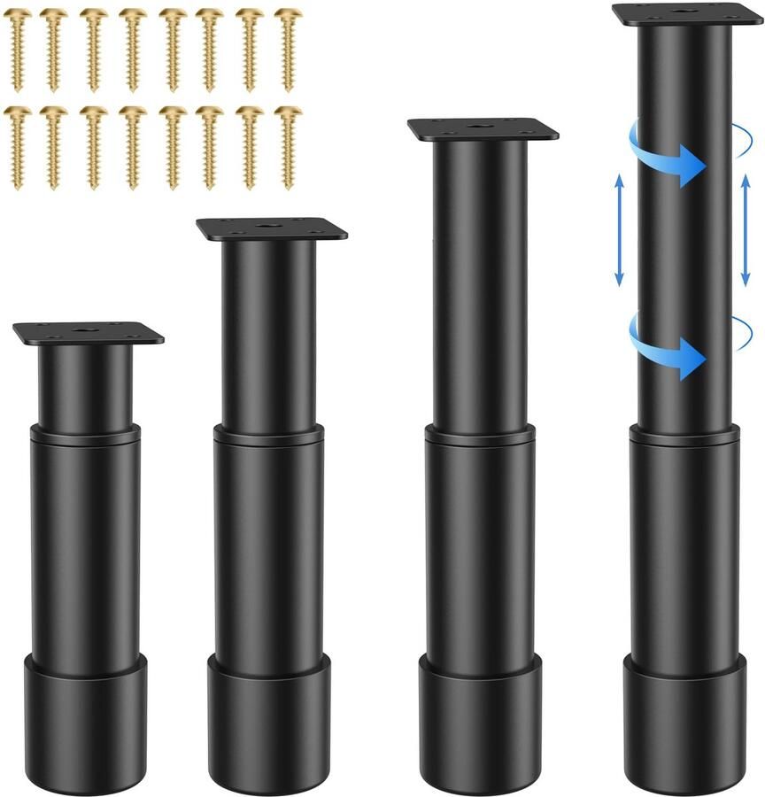 Ibenzoa Verstelbare Metalen Meubelpoten met Antislip Voeten voor Meubelstukken 25-43 cm Zwart Set van 4