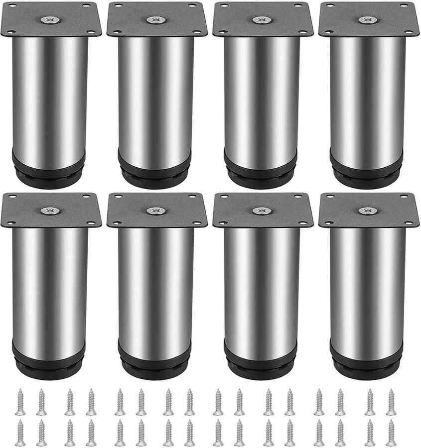 Ibenzoa Verstelbare roestvrijstalen meubelpoten set van 8 voor tafels en banken hoogte-instelbaar