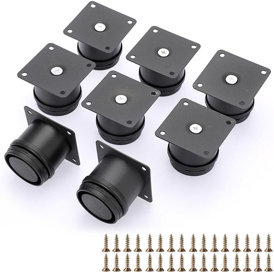 Ibenzoa Verstelbare ronde meubelpoten van roestvrij staal voor meubels set van 8 stuks zwart