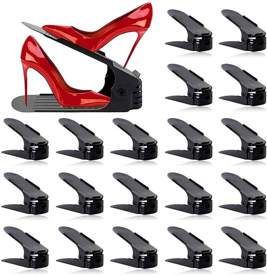 Ibenzoa Verstelbare schoenenstapelaar 20 stuks schoenenorganizer ruimtebesparend verstelbare PP-schoenenorganizer antislip schoenenorganizer dubbellaags schoenenrek antislip schoensleuvenset