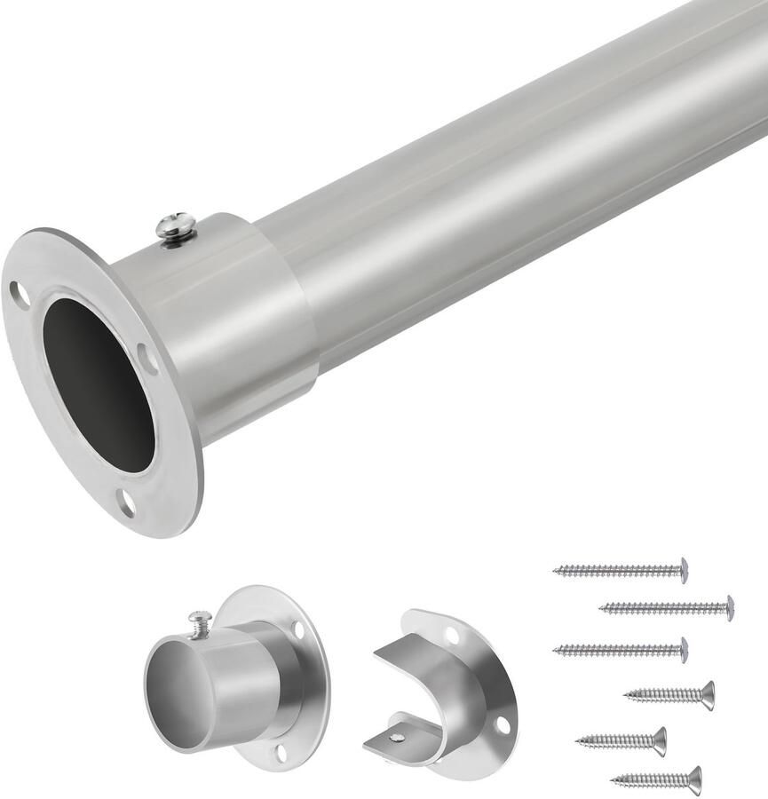 Ibenzoa Verstelbare zilveren kledingstang voor wandmontage met robuuste metalen houders