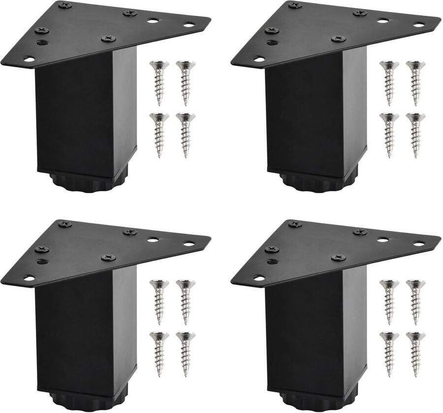 Ibenzoa Verstelbare zwarte metalen meubelpoten set van 4 voor tafels kasten en banken