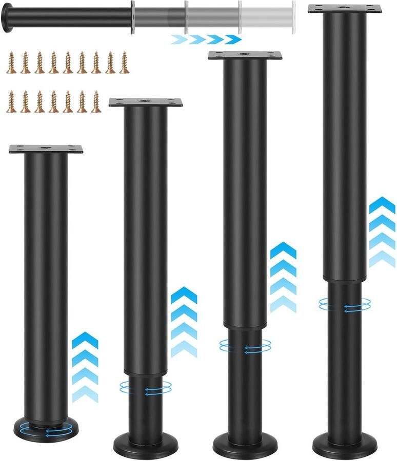 Ibenzoa Verstelbare zwarte meubelpoten set van 4 met stevige koolstofstalen constructie voor meubels