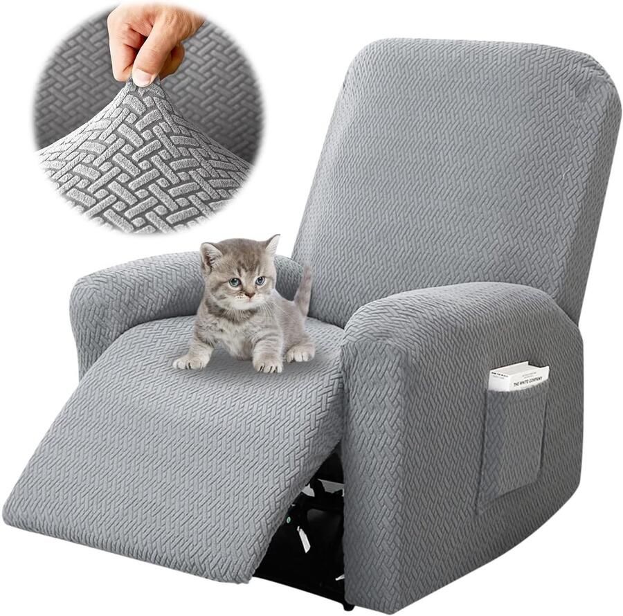 Ibenzoa Vierdelige verstelbare hoes voor fauteuils met handige opbergruimte in lichtgrijs