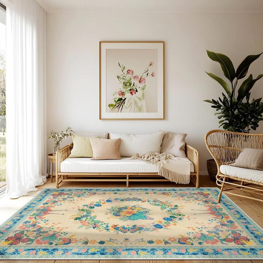 Ibenzoa Vintage Bloemen Vloerkleed voor Woonkamer en Slaapkamer Antislip en Wasbaar 160 x 230 cm