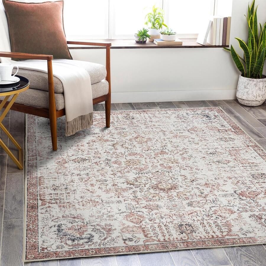 Ibenzoa Vintage Boho Bloemen Vloerkleed Rood Chenille 120 x 180 cm Antislip Wasbaar