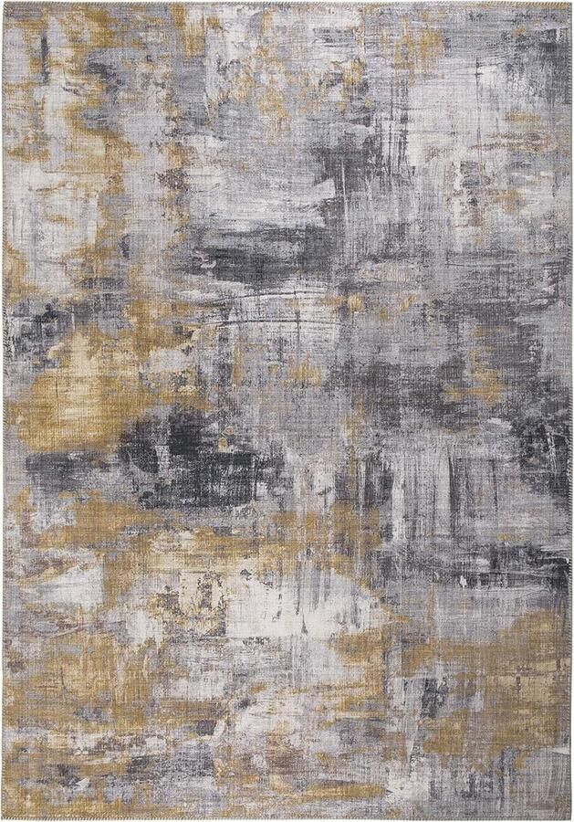 Ibenzoa Vintage Grijs en Geel Kortpolig Tapijt 160x230cm Retro Stijl