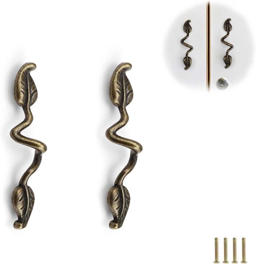 Ibenzoa Vintage kastgrepen set van 2 in bladvormige retro stijl met schroeven voor meubels