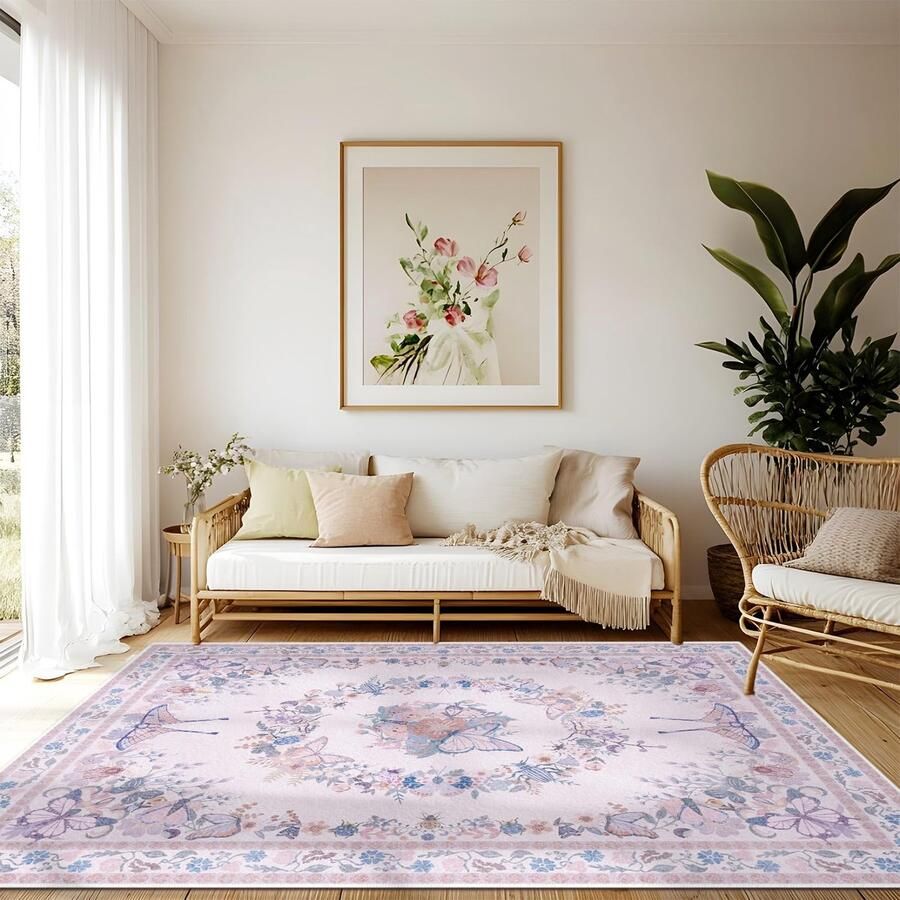 Ibenzoa Vintage Laagpolig Vloerkleed voor Woonkamer en Slaapkamer Roze 160 x 230 cm