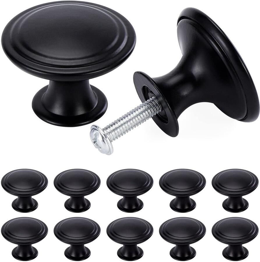 Ibenzoa Vintage Stijl Ronde Kastknoppen voor Keuken- en Badkamermeubels Set van 12 Stuks Zwart