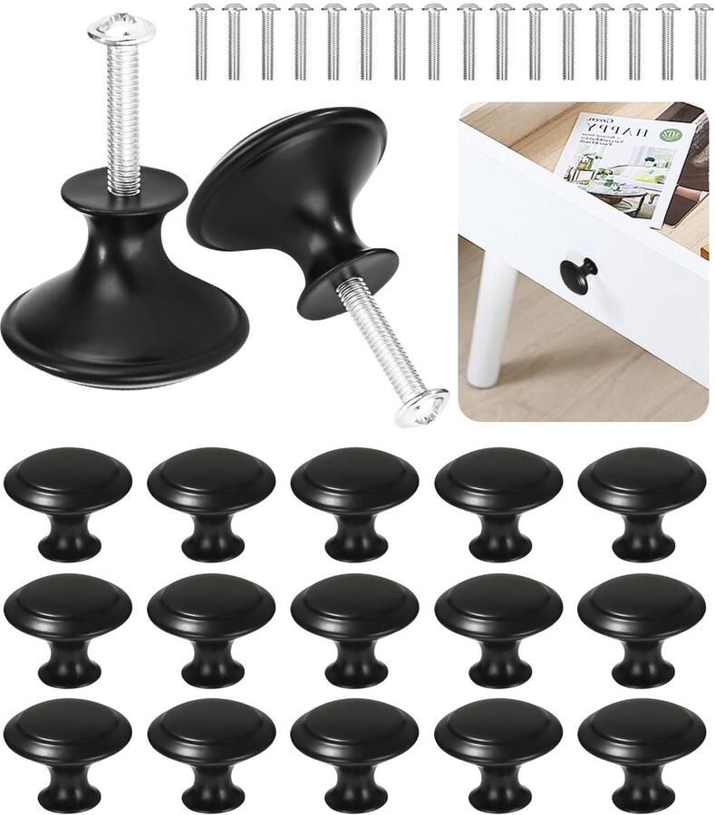 Ibenzoa Vintage Zwarte Meubelknoppen Set van 16 Stuks met Schroeven voor Meubels