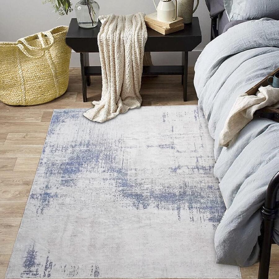 Ibenzoa Vloerkleed met Abstract Design voor Woonkamer en Slaapkamer Antislip en Wasbaar (BlauwGrijsMulti 60x120 cm)