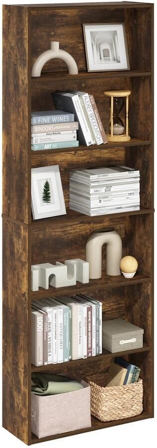 Ibenzoa Vrijstaand boekenkast met zes ruime planken in amberkleurig hout