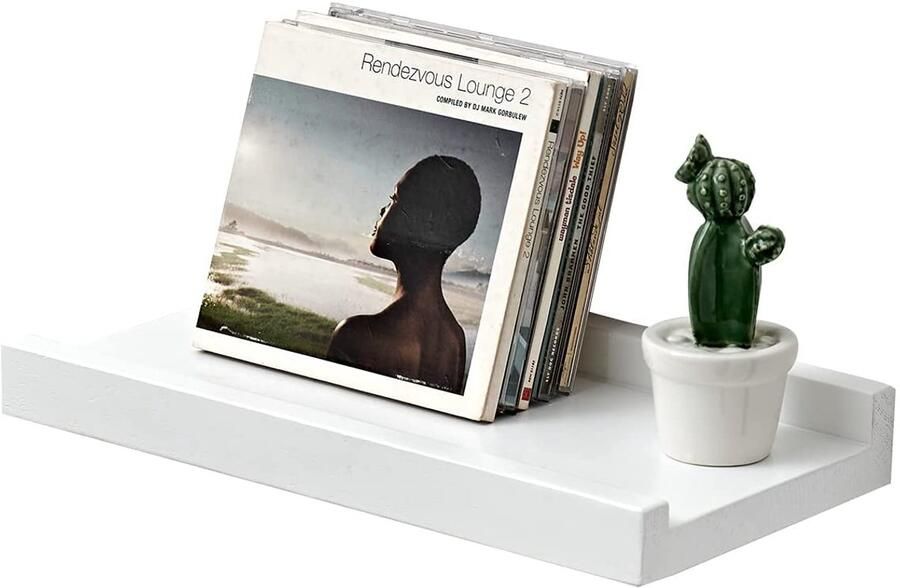 Ibenzoa Wandgemonteerd zwevend rek van massief eikenhout voor ruimtes 30 x 15 cm wit