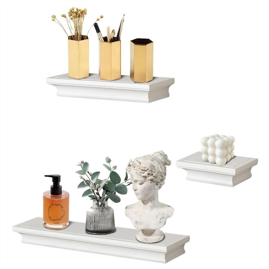 Ibenzoa Wandrek Set van 3 MDF-hout schwebend rek voor fotolijstjes wit