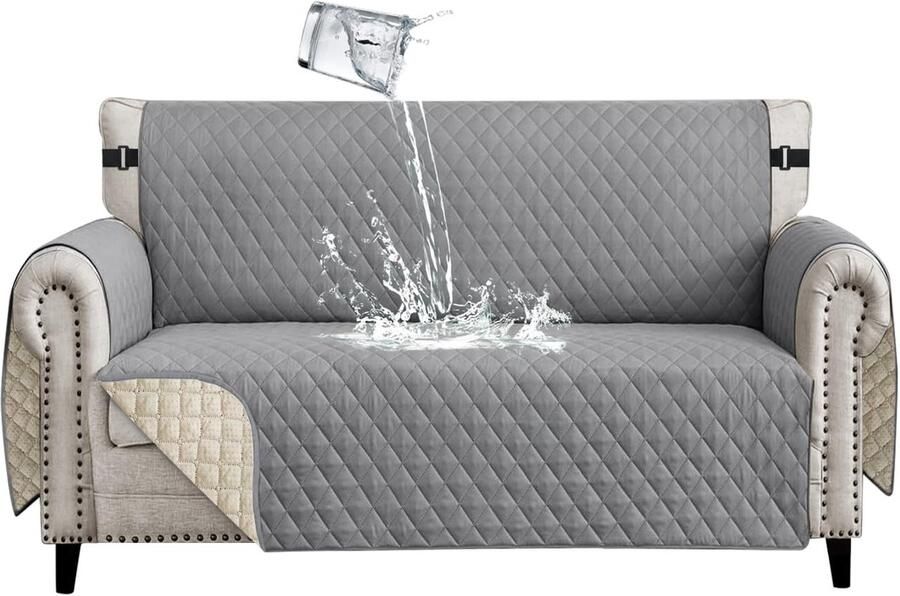 Ibenzoa Waterdichte en Krasbestendige Bankhoes voor 2-zitsbanken met Antislip en Armleuningen in Lichtgrijs