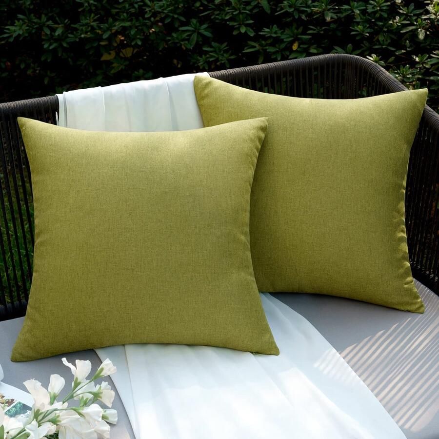 Ibenzoa Waterdichte Polyester Kussenslopen voor Buiten Set van 2 45x45cm Grasgroen Decoratieve Kussenhoezen voor Tuin Bank Woonkamer en Bed