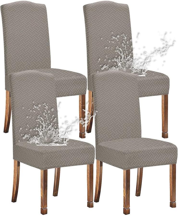 Ibenzoa Waterdichte rekbare stoelhoezen voor eetkamerstoelen in taupe set van vier