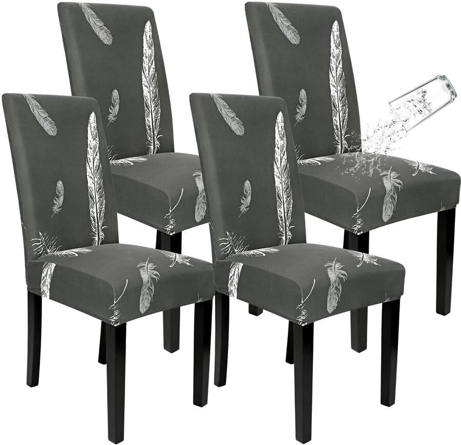 Ibenzoa Waterdichte Stoelhoezen Set van 4 Grijs Stretch